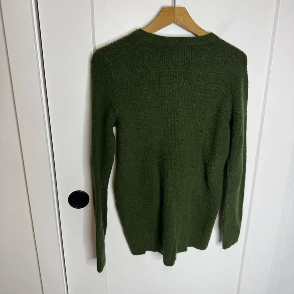 J. Crew High Low Waffle Sweater Coziest Yarn Green Crewneck Size XS